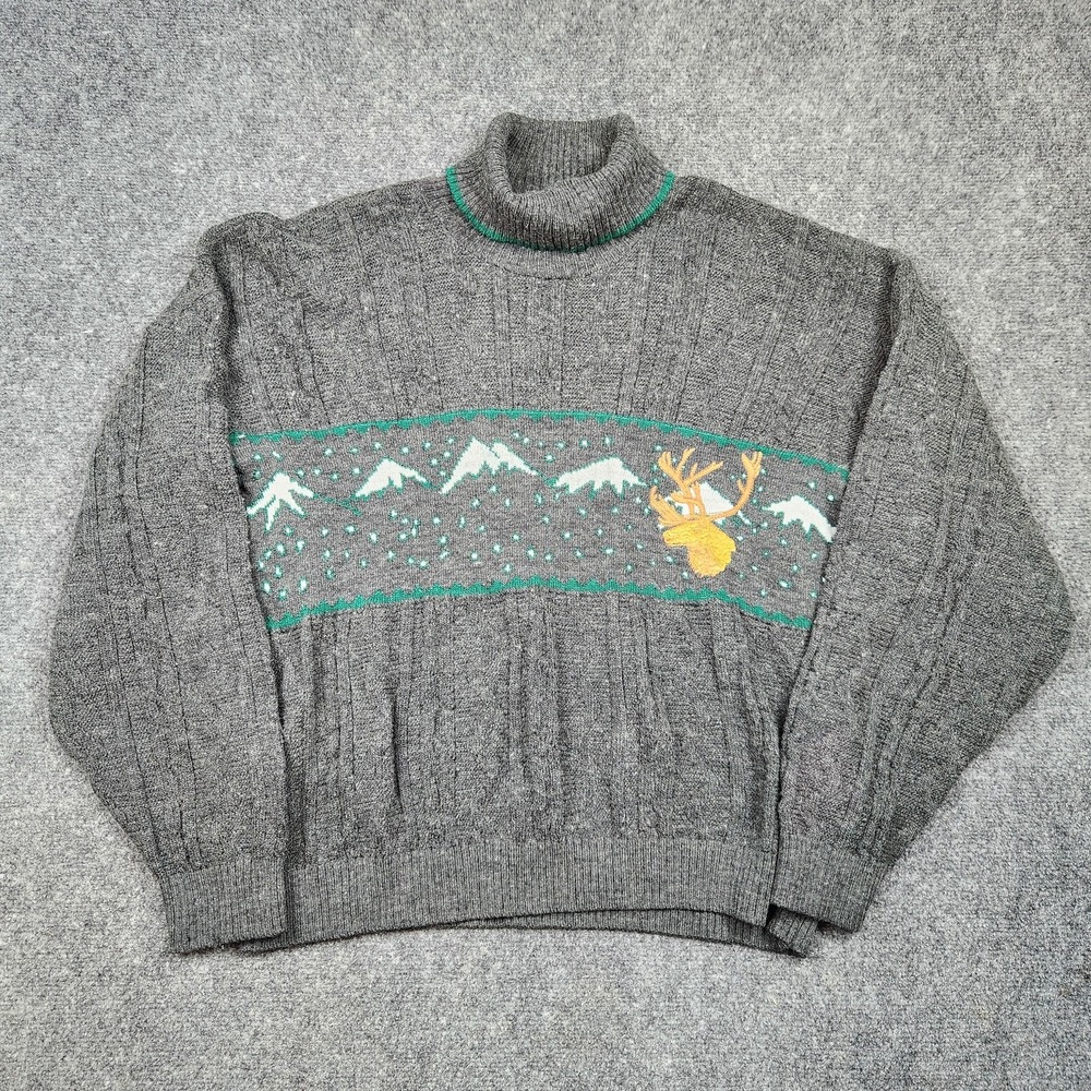 VTG Gian Alberto Sweater‎ Mens Medium Gray Mock Neck Wool Caribou Mountain Italy